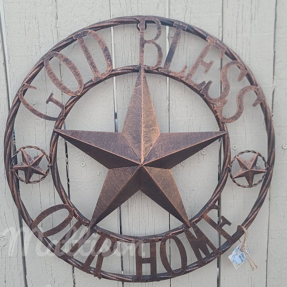 18 inch God Bless Our Home Metal Star Western Themed Wall Decor